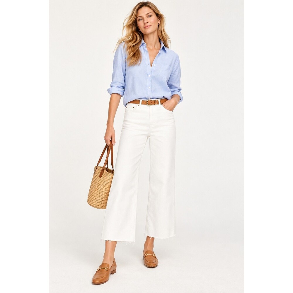 NWT J.Crew Factory Wide Leg Crop Jeans Women 28P White High Rise Raw Hem BR052